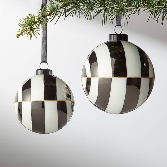 CB2 Holiday Versailles Black And White Christmas Ornament 4 Set Of